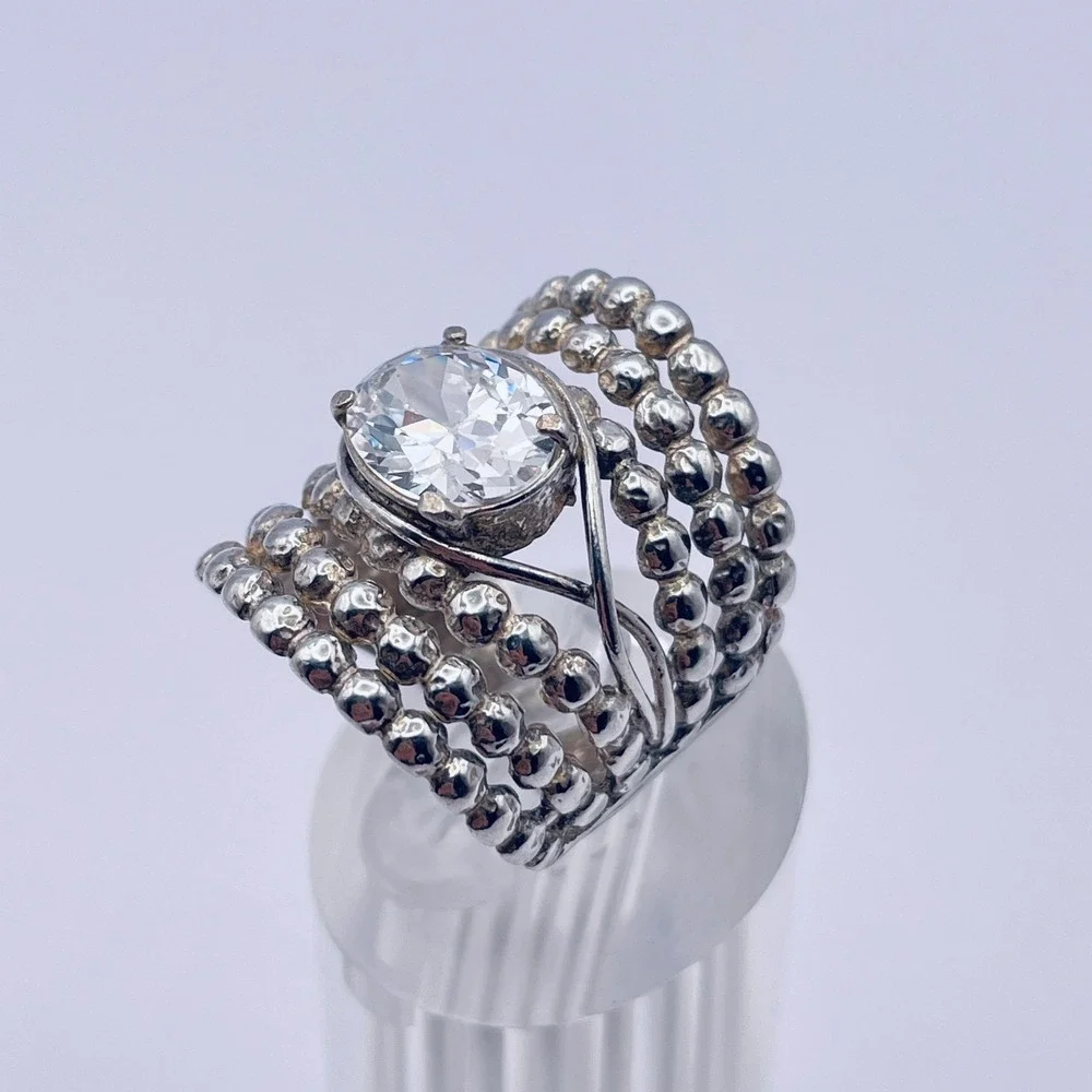 Shablool Israel Didae Sterling Silver Ring Cubic Zirconia Sparkling CZ Wide Ring